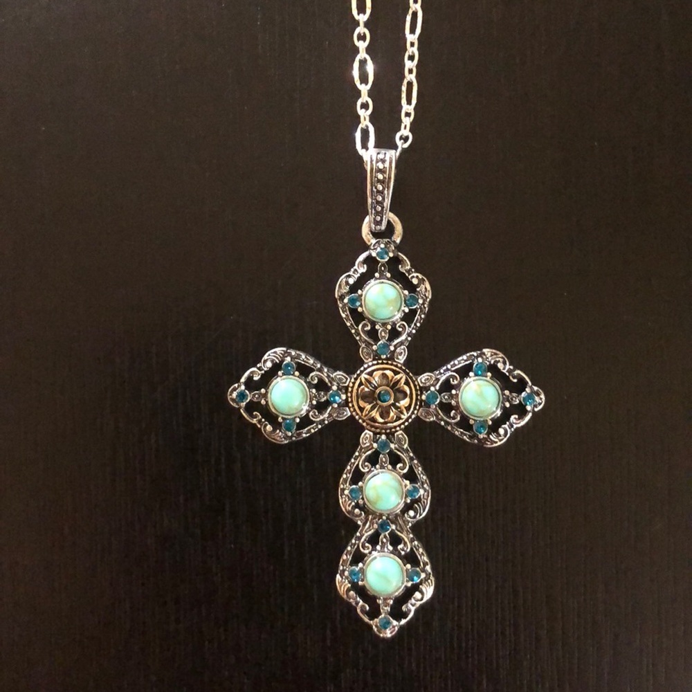 Vintage inspired cross necklace two toned